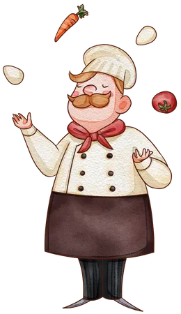 Male chef juggling with vegetables Illustration
