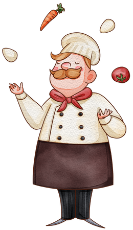 Male chef juggling with vegetables  Illustration