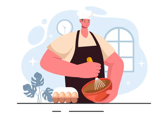 Male chef making cake  Illustration