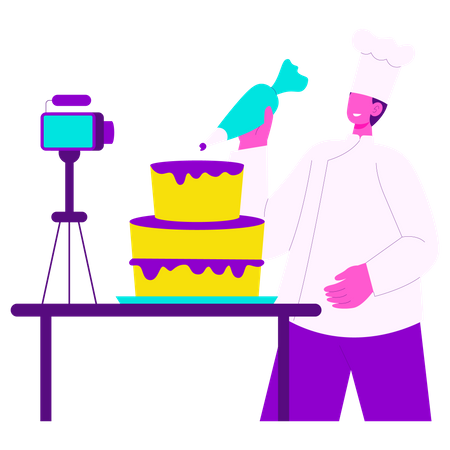 Male chef making Food blogger  Illustration