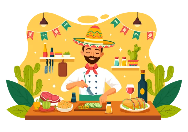 Male chef making Mexican dish at restaurant  Illustration