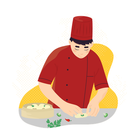 Male chef making momos Illustration