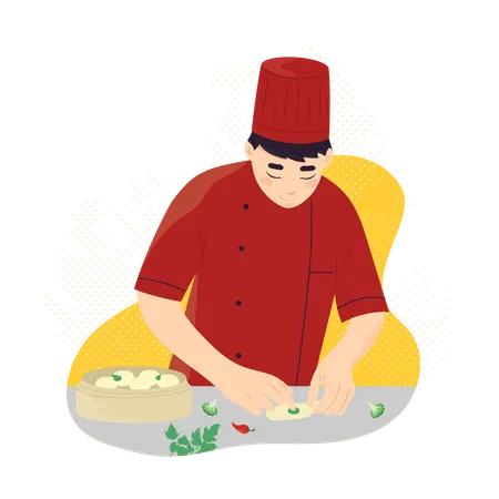 Male chef making momos Illustration