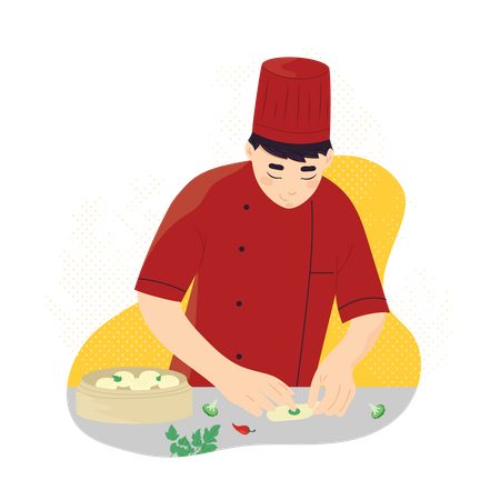 Male chef making momos  Illustration