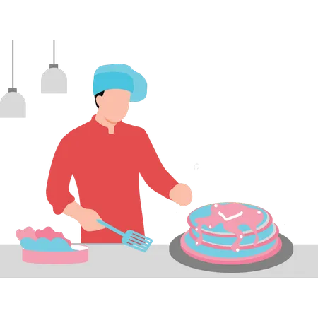Male chef making pancakes  Illustration