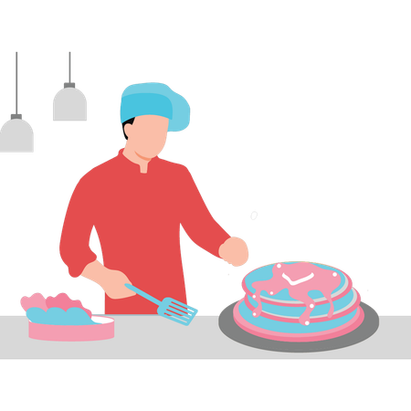 Male chef making pancakes  Illustration