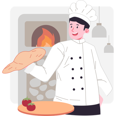 Male chef making pizza base  Illustration