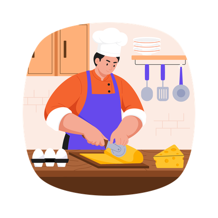 Male chef making Pizza  Illustration