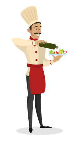 Male chef making salad  Illustration