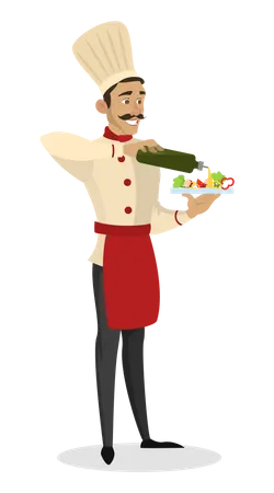 Male chef making salad  Illustration