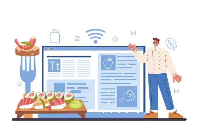Chef Online Service Or Platform Culinary Specialist Making And Serving A Tasty Dish According Cooking Technology Website Flat Vector Illustration Illustration