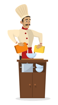 Male chef mixing flour with milk  Illustration