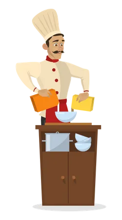 Male chef mixing flour with milk  Illustration