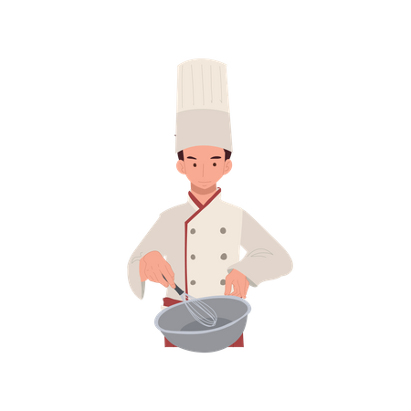 Male Chef Mixing Ingredients in Mixing Bowl  Illustration