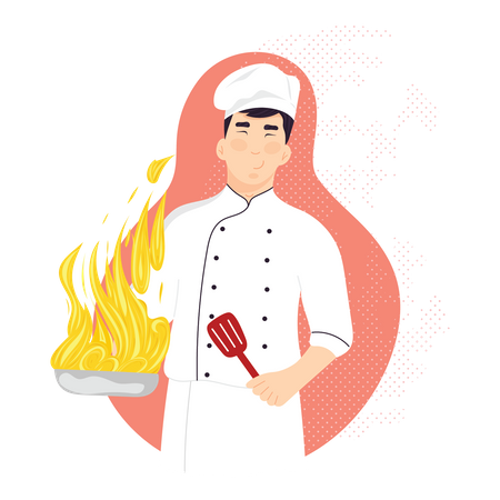 Male chef preparing dinner Illustration