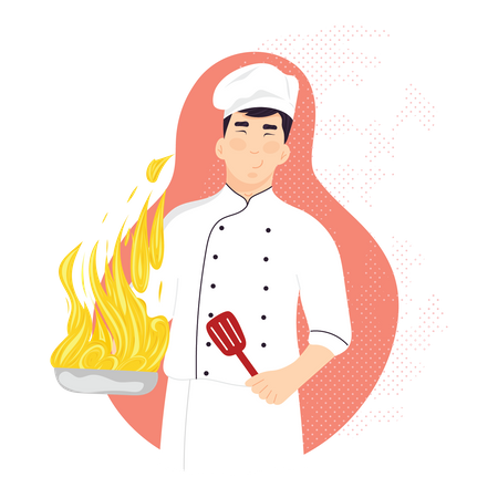 Male chef preparing dinner  Illustration