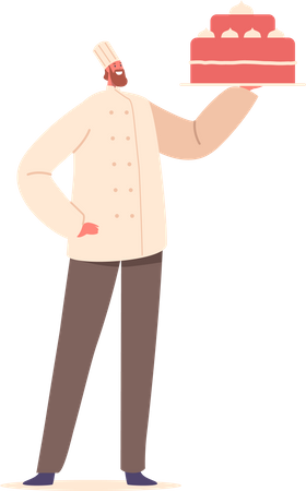 Male Chef Presenting Beautiful Cake  Illustration