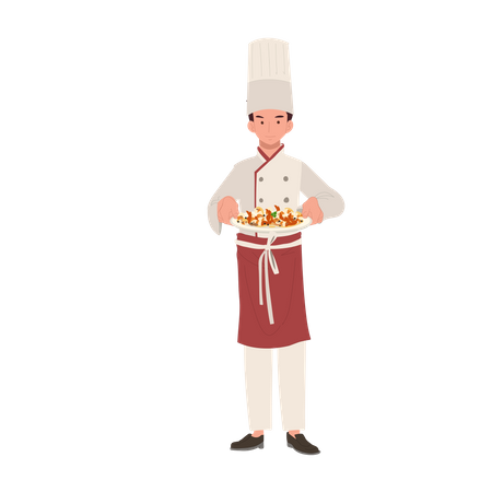 Male Chef Serving Delicious Food  イラスト