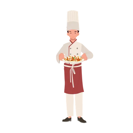 Male Chef Serving Delicious Food  Illustration