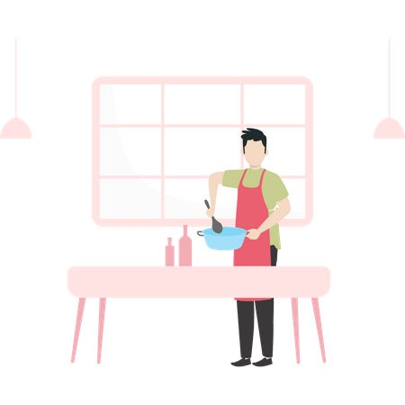 Male chef serving food  Illustration