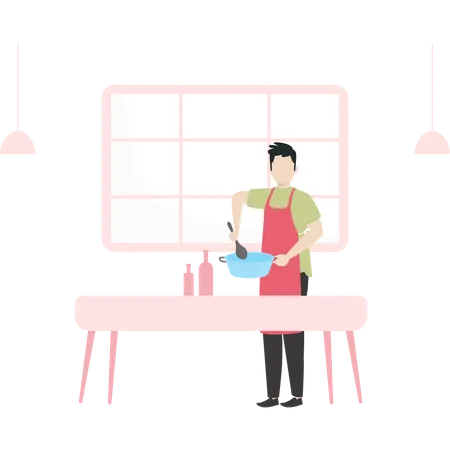 Male chef serving food  Illustration