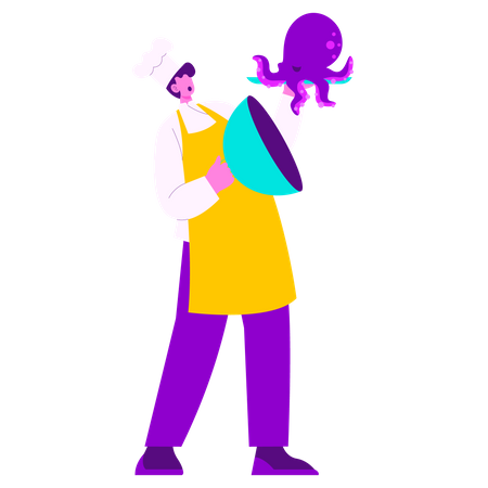 Male Chef serving food  Illustration