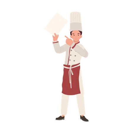 Full Length Chef Illustration Male Chef Showing Recommend Menu Chef Pointing Finger To Recommend Menu Flat Vector Cartoon Illustration Illustration