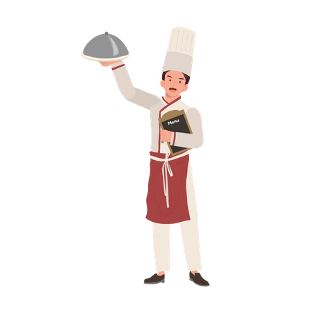 Male Chef showing Recommend Menu  イラスト