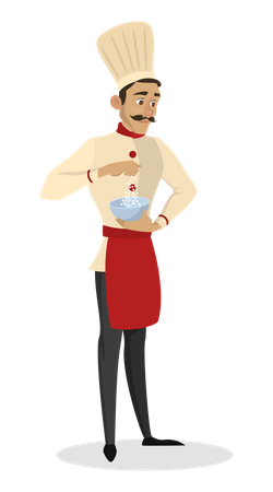 Male chef sprinkle salt Illustration