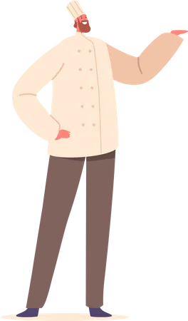 Chef Male Character Standing With Raised Arm Skilled Culinary Professional Who Preparing And Cooking Food With Precision And Expertise And Managing Team Of Kitchen Staff Cartoon Vector Illustration Illustration