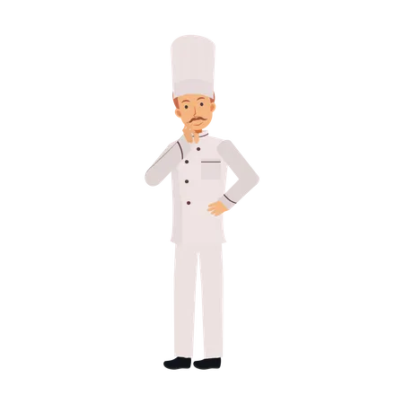 Thinking Male Chef Flat Vector Cartoon Character Illustration Illustration