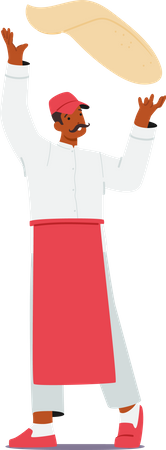 Male Chef Twirls Pizza Dough With Finesse  Illustration