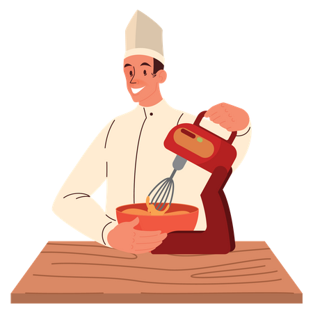 Male chef using mixer  Illustration