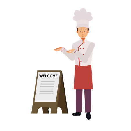 Male Chef Welcoming  イラスト