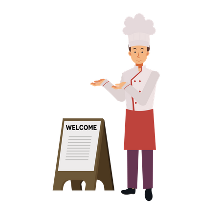 Male Chef Welcoming  Illustration