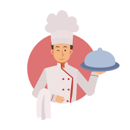 Male Chef With Cloche  Illustration