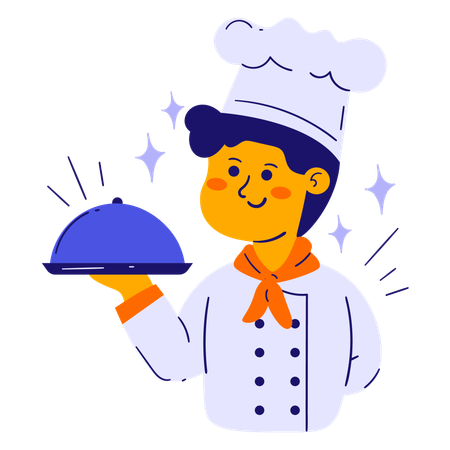 Male chef with cloche  Illustration