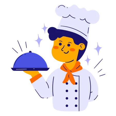 Male chef with cloche  Illustration