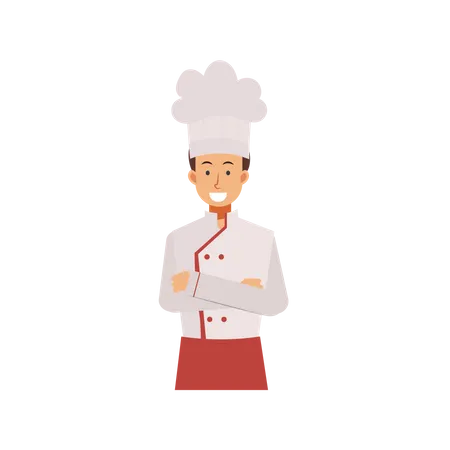 Confident Male Chef In A Cook Coat Flat Vector Cartoon Character Illustration