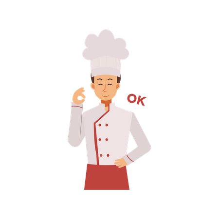 Male Chef With Ok Hand Gesture Illustration