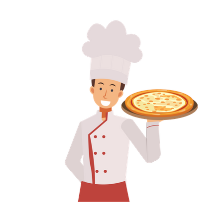 Male Chef With Pizza Illustration