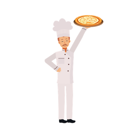 Male Chef With Pizza  Illustration