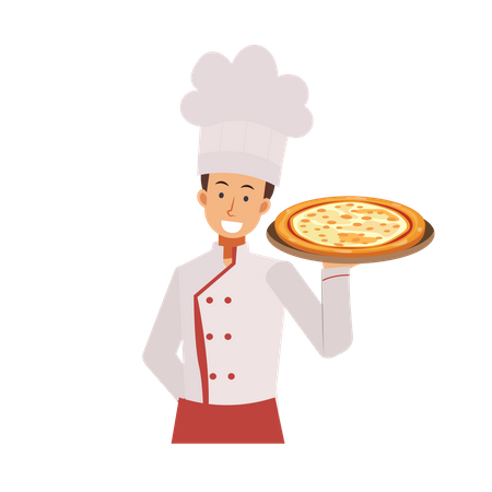 Male Chef With Pizza  Illustration