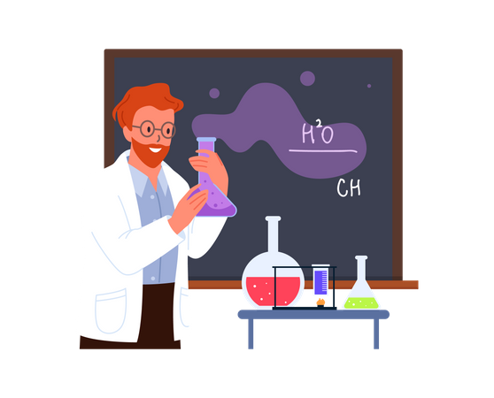 Male chemical teacher doing experiment  Illustration