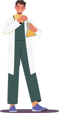 Male Chemist Analyzing Beer In Glass Flask  Illustration
