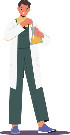 Chemist Male Character Analyzing Beer In A Glass Flask Carefully Measuring And Observing Its Chemical Properties To Ensure Quality And Adherence To Standards Cartoon People Vector Illustration Illustration