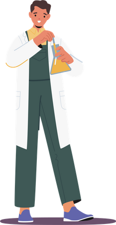 Male Chemist Analyzing Beer In Glass Flask  Illustration