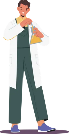 Male Chemist Analyzing Beer In Glass Flask  Illustration