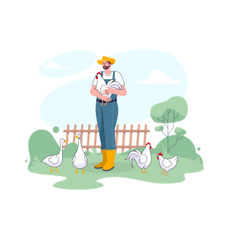 Male chicken farmer managing poultry  Illustration