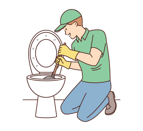 Male cleaner cleaning toilet  Illustration